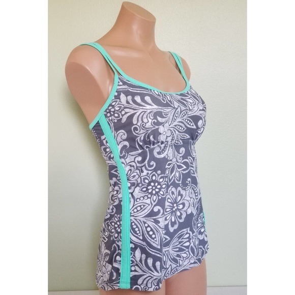 Go by Gossip floral gray double strap tankini top size M - Picture 2 of 4